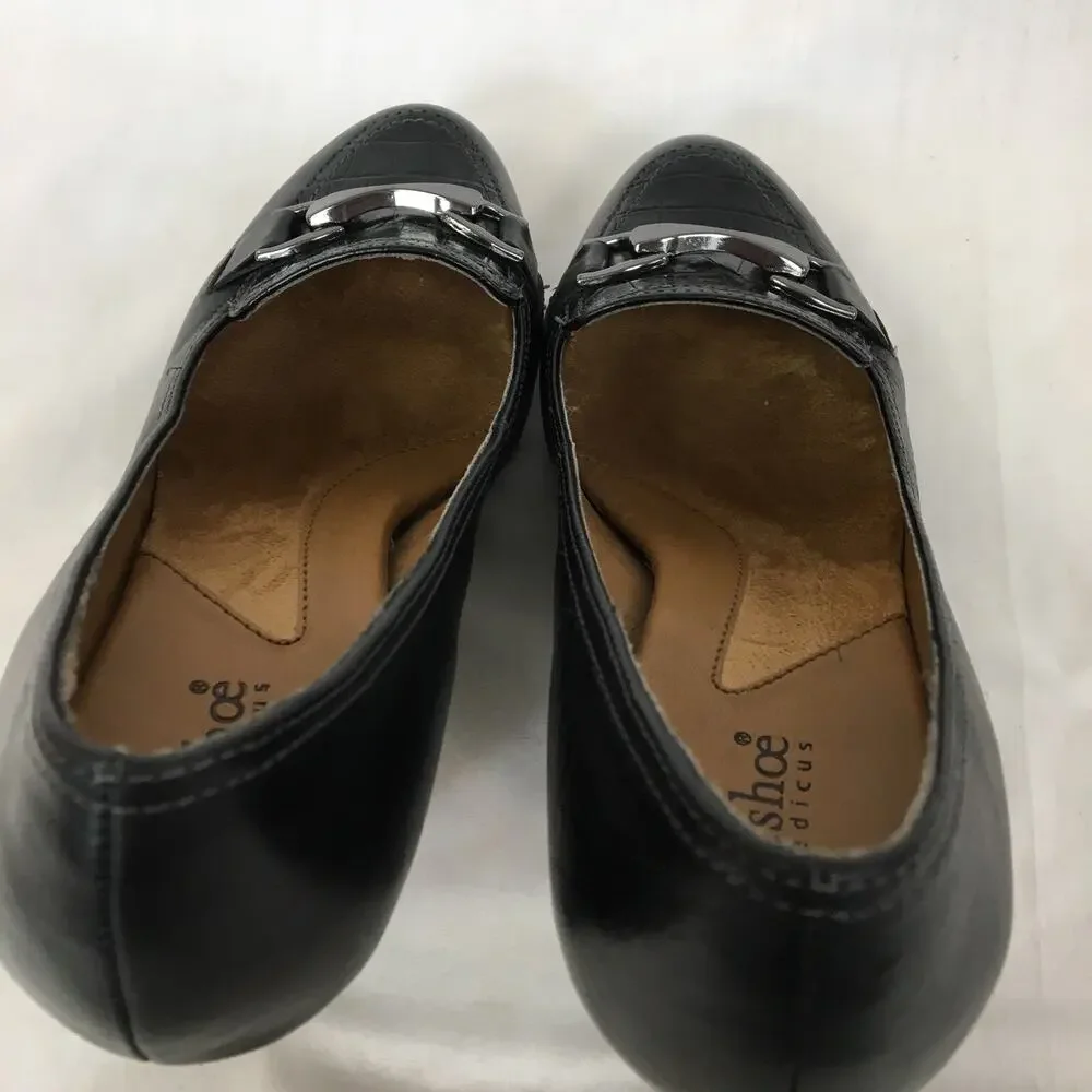Softshoe by Medicus Pascal Career Heels 6 M Black Leather Horsebit Mock Croc EUC